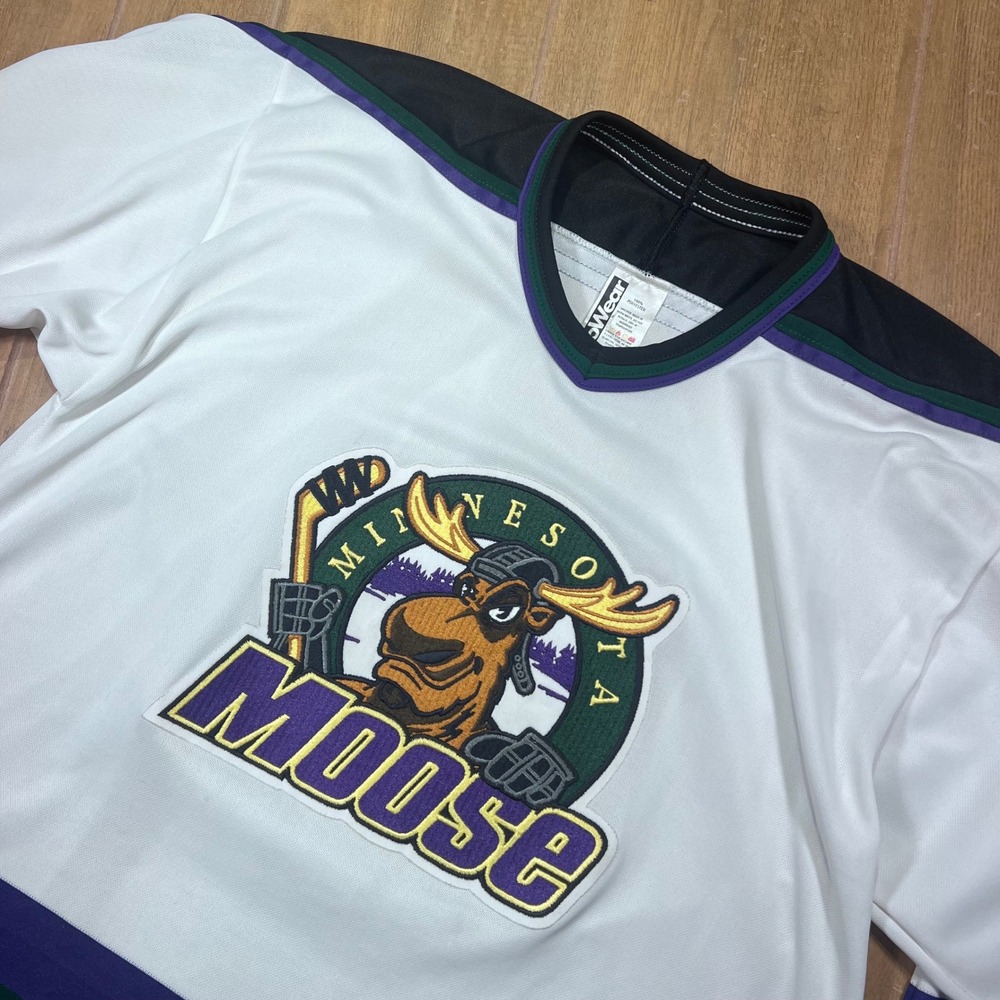 Vintage Bauer Minnesota Moose IHL Hockey Jersey‎ White Purple Green Mens Medium